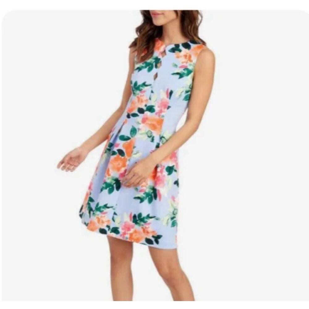 Vince Camuto Dress Size 6 Blue Orange Floral  Keyhole Zip Spring Wedding Guest